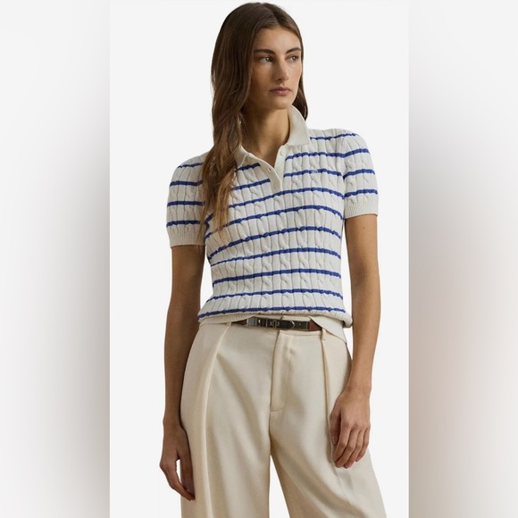 Ralph Lauren Sweaters - NWT Ralph Lauren White and Blue Cable Knit Polo